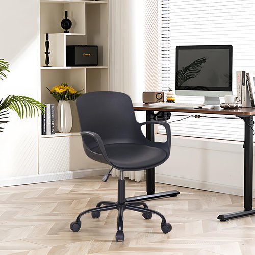VECELO Mid-Back Chair for Desk with Armrests, Height Adjustable, 360°Swivel Wheels for Home Office Computer Study Work, Black