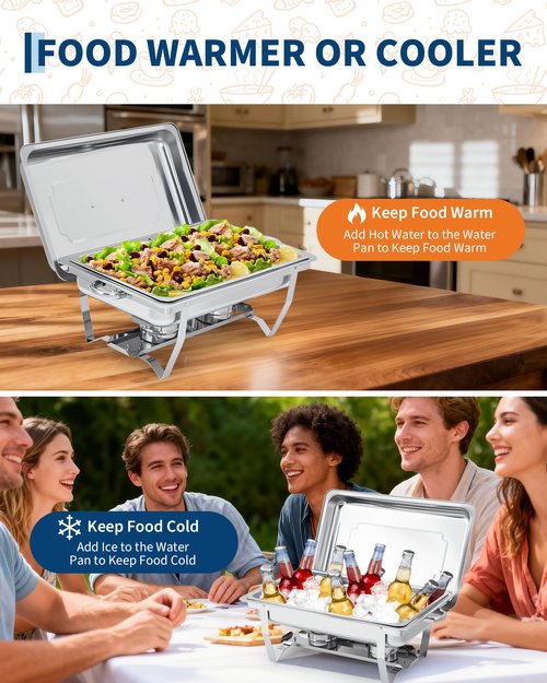 GarveeHome Chafing Dishes for Buffet 2 Pack, 8 Qt Stainless Steel Chafers and Buffet Warmers Sets With Lid, Rectangle Serving Food Warmer Catering Supplies Buffet Display for Parties, Silver