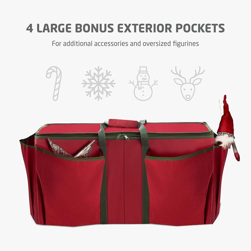 ZOBER Large Christmas Ornament Storage Box - Holds 80 3" Ornaments with Dividers | Durable Red Container for Figurines and Accessories