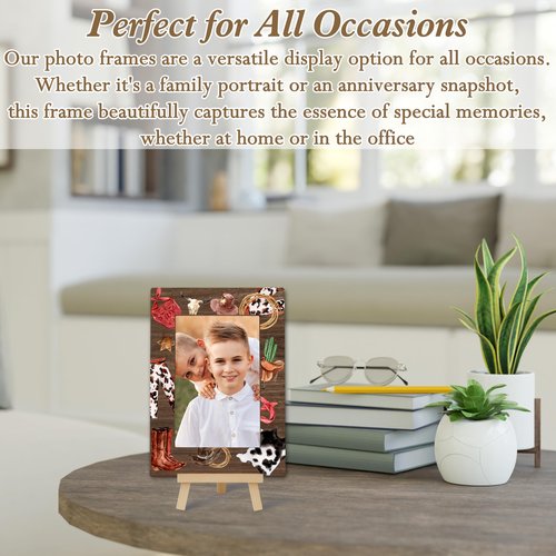 OXRUN Wild Western 4x6 Picture Frame, Cowboy Wooden Photo Frame with Easel, Display Photo Insert, Newborn Gifts, Nursery Decor - A08