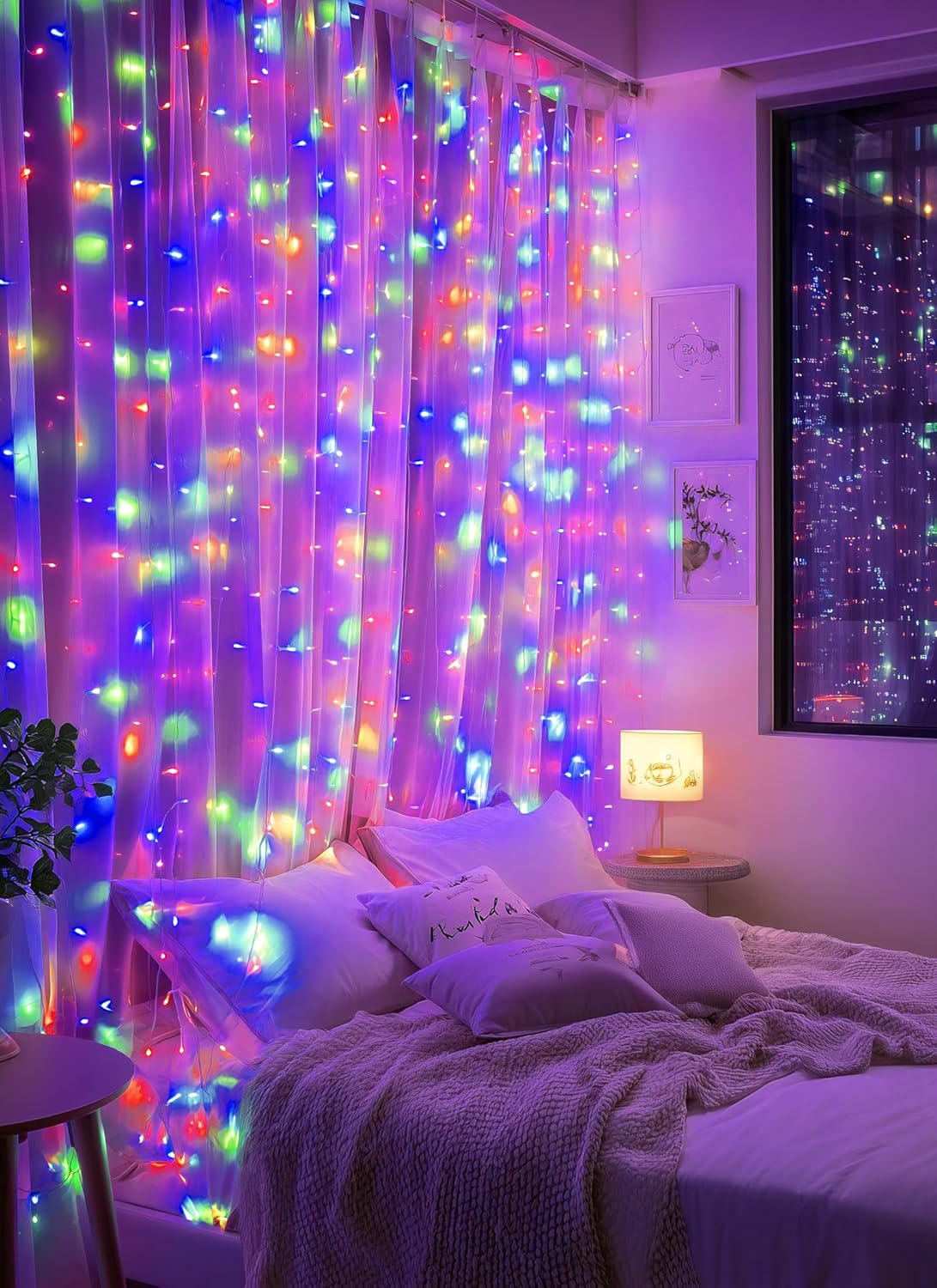 Brightown 300 LED Fairy Curtain Lights - USB Plug with 8 Lighting Modes | Multicolor Indoor Decor for Weddings & Bedrooms