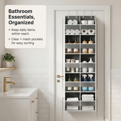 Camkey 10-Pocket Over the Door Organizer with Heavy-Duty 600D Oxford Fabric, Upgraded Hooks with Silicone Protectors for Dorm, Closet Storage, Bedroom, Bathroom