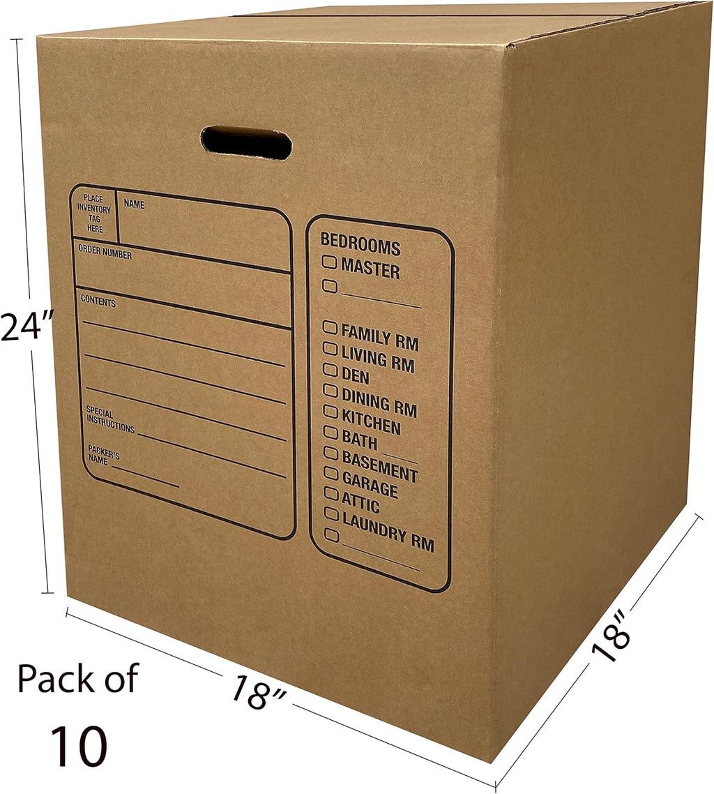Uboxes Moving Boxes - Premium Large with Handles | 10 Pack, 18 x 18 x 24 Inches, Brown