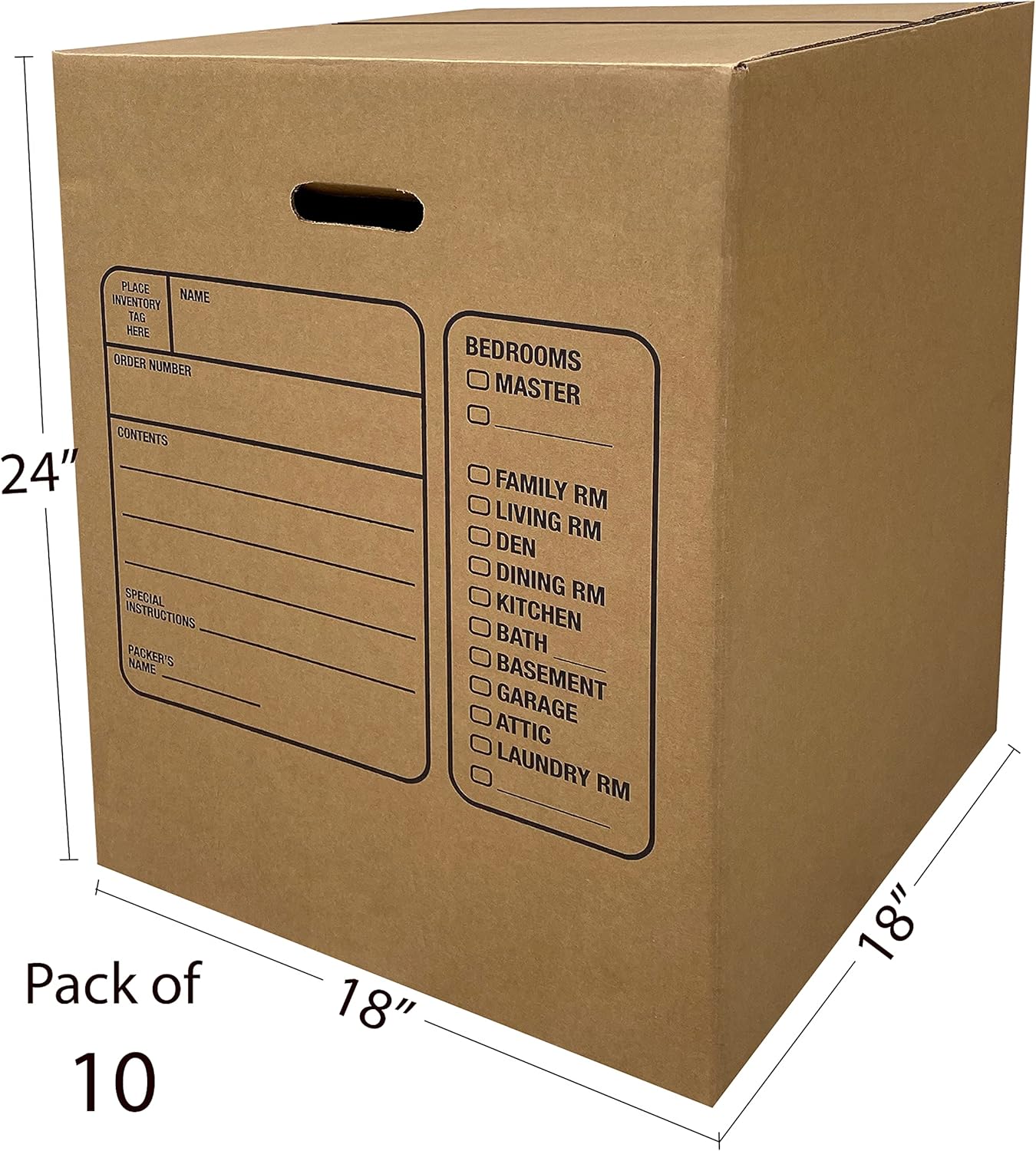Uboxes Moving Boxes - Premium Large with Handles | 10 Pack, 18 x 18 x 24 Inches, Brown