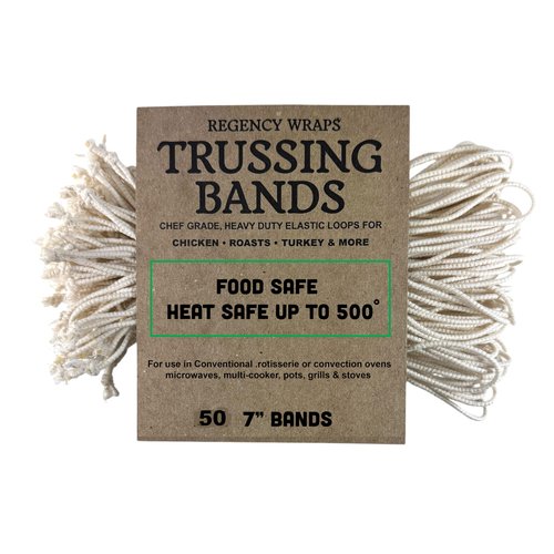 Regency Wraps Trussing Bands, 7" Cotton Elastic Poultry Loops, Pack of 50, Oven and Food Safe for Making Rotisserie Chicken, Roasting Turkey, Forming Roasts