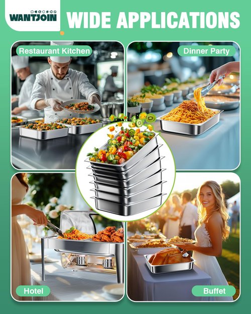 WantJoin Steam Table Hotel Pans 1/2 Half Size 2.5 Inch Deep 6 Pack, Stainless Steel Metal Tray Sets Food Storage Container for Restaurant Chafing Dishes Commercial Buffet Warmer Catering Supplies