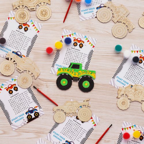 GOGREENWOVEN Monster Truck Party Favors - 24 PCS Truck Car Birthday Party Supplies - Car Cards & Paint Crafts - Monster Trucks Birthday Decorations Goodie Bags Gifts Prizes for Kids Boys Toddler