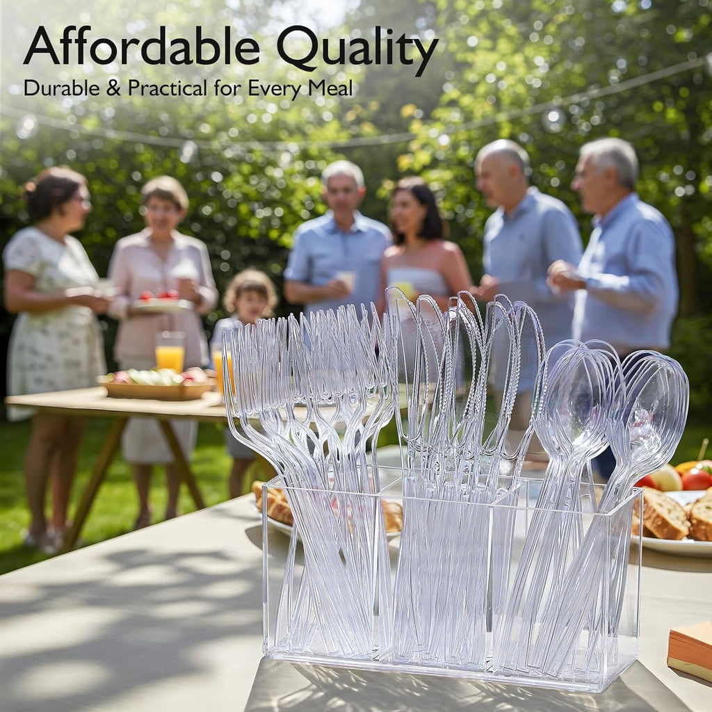 Regine Switzerland Clear Heavy Duty Plastic Forks - 300 Count Elegant Disposable Cutlery Set
