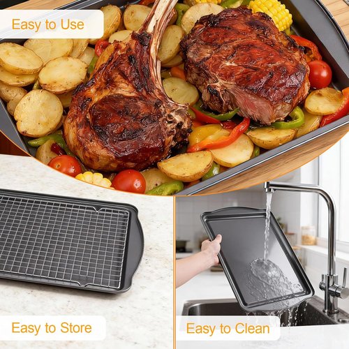 Carbon Steel Baking Sheet Set by [Brand Name] - Nonstick & Rust Resistant | Includes 2 Cooling Racks, 17 x 11 Inch