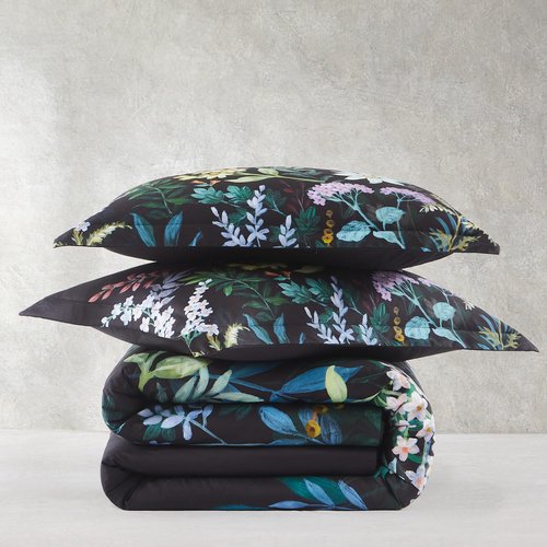 Lush Decor Fantasy Floral Cotton Duvet Cover 3 Piece Set Full/Queen Black - Floral Duvet - Black Bedding Set - Goth Bedding - Modern Victorian Decor