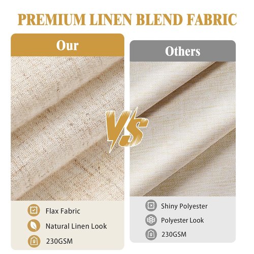 XOGUIBO Linen Shower Curtain Beige, Fabric Boho Farmhouse Shower Curtains for Bathroom Cream Cotton Natural Cloth Liner Set 72" W x 72" L