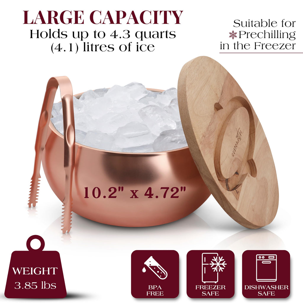 Gusto Nostro 4.1L Insulated Ice Bucket with Lid and Tongs, Double Wall Stainless Steel Ice Bucket Large, BPA Free Ice Bucket for Cocktail Bar, Keeps Champagne, Wine, Beer Chill for Parties (Rose)