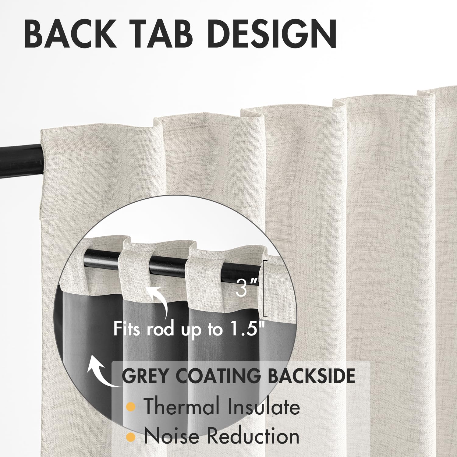 MIULEE 100% Blackout Curtains 90 inches Long Linen Curtains & Drapes for Bedroom Back Tab Living Room Darkening Full Black Out Window Curtain Panels Rod Pocket, Beige, 2 Panels Set