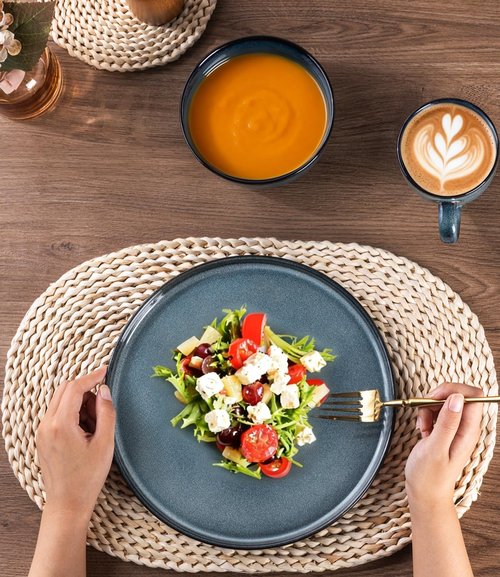 GBHOME Dinnerware Sets for 4, 12 Pieces Stoneware Plates and Bowls Sets, Scratch Resistant Ceramic Dishes, Dishwasher & Microwave Safe, Reactive Glaze-Blue Horizon