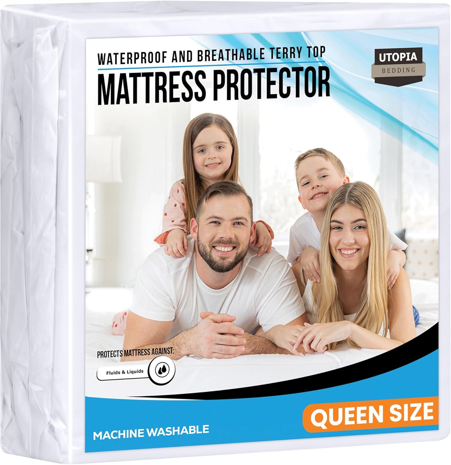 Utopia Bedding Queen Size Waterproof Mattress Protector - Soft Terry Cover with Deep Pockets (White)