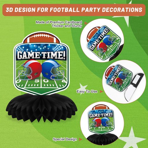 10 PCS Football Party Decorations Honeycomb Centerpieces, Honeycomb Centerpieces for Sports Theme Supplies Table Decorations. (Football)