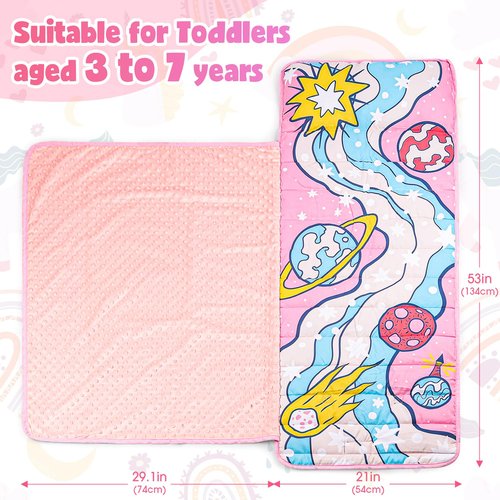 TANOSHII® Toddler Nap Mat with Pillow and Blanket, Portable Kids Sleeping Mats for Daycare, Preschool, 21" x 53", Lightweight and Soft Sleeping Bags for Kids-Galaxy Unicorn
