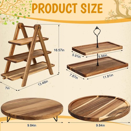 Havawish 5 Pcs Wooden Dessert Table Display Set, Farmhouse 2 Tier Cupcake Stand 3 Tier Wood Cake Tower Round Serving Tray Food Platter for Tea Party Wedding Farmhouse Decoration