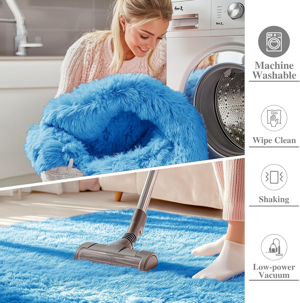 OLANLY Runner Rugs - Soft, Machine Washable Shaggy Carpet for Hallway & Bedroom | Bright Blue, 2x6 ft