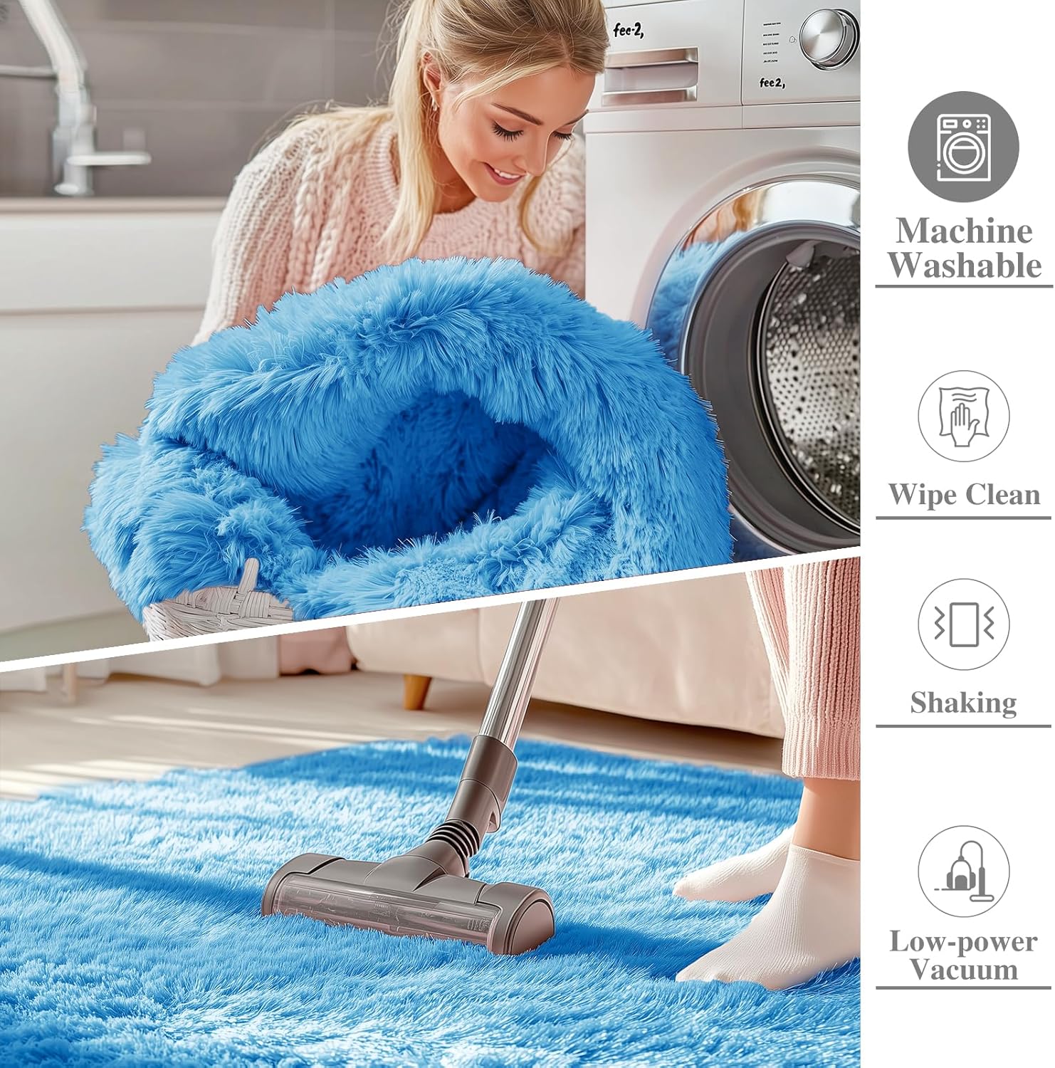 OLANLY Runner Rugs - Soft, Machine Washable Shaggy Carpet for Hallway & Bedroom | Bright Blue, 2x6 ft