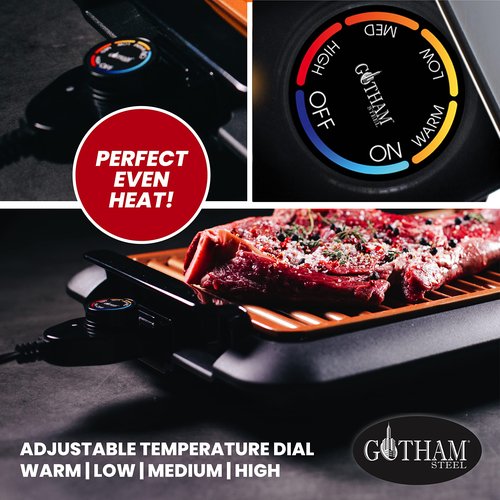 Gotham Steel Smokeless Indoor Grill with Ceramic Coating & Adjustable Heating, Electric Removable Grill/Griddle Plate, Nonstick, Healthy & Toxin Free