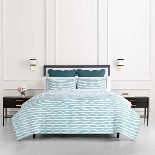 Kate Spade New York Rhythmic Geo Twin Comforter Set, 300 Thread Count Cotton Sateen Reversible Cover, All Season 2 Piece Bedding, Machine Washable, Blue Aqua Tourmaline