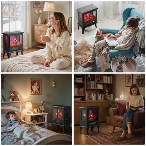 Oylus Electric Fireplace Stove Heater - Fireplace Heaters for Indoor Use with Realistic Flame Effect, Freestanding Electric Stove Heater with Overheating Protection, 1500W, Adjustable Heating