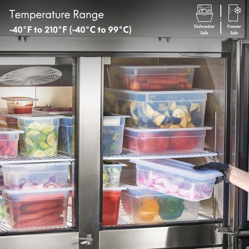 CURTA 4-Pack 1/2 Size 6" Deep Food Pan with Handled Lid – NSF Commercial-Grade Translucent Polypropylene, Stackable Freezer-Safe Storage for Restaurants, Catering & Buffets