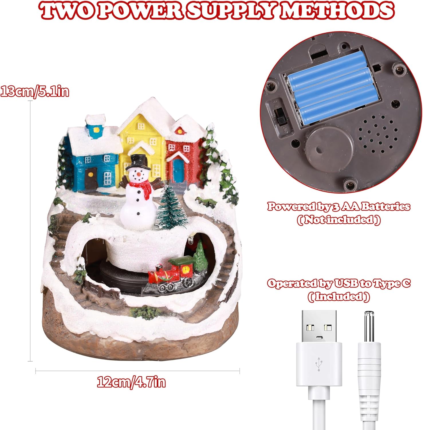 Skiennix Musical Resin Snowman Figurines - Spinning Train & LED Lights | Holiday Indoor Decor