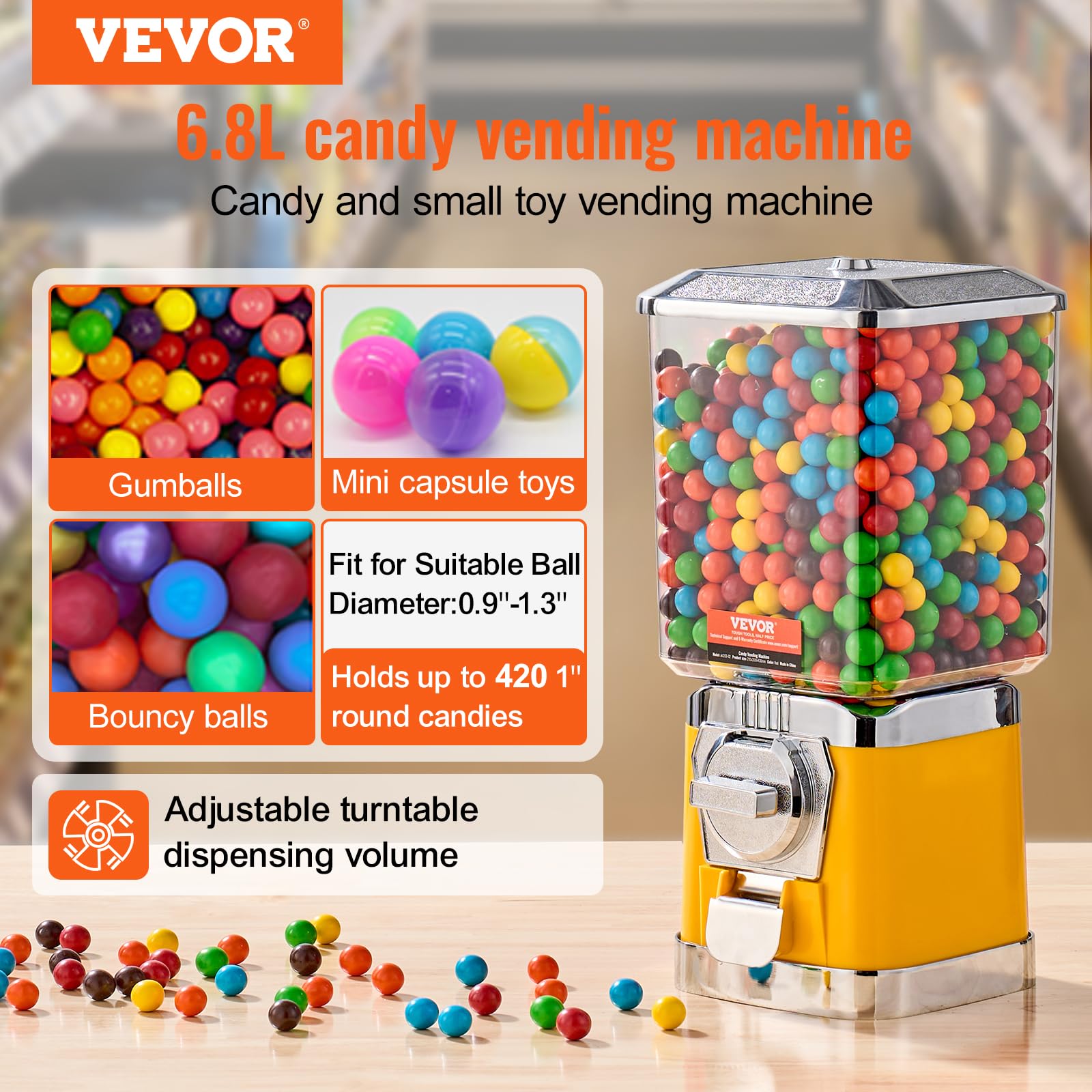 VEVOR Vending Machine, Classic Gumball Bank, Huge Load Capacity Candy Gumball Machine, Mini Vending Machines, Gumball Dispenser Machine for Kids, Perfect for