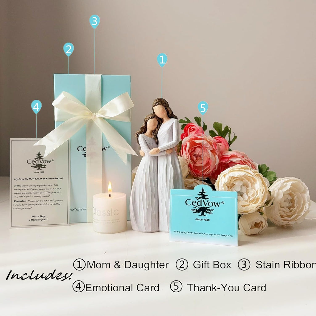 Regine Switzerland Warm Hug Mother's Day Figurine - Solid Resin Mother & Daughter Statue | 7.7" Keepsake Gift in Luxury Box