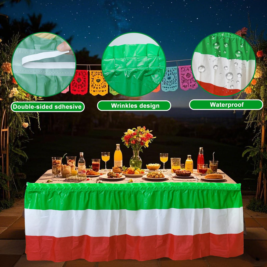 2 Pack Red White Green Table Skirts Italian Table Skirts for Italy Themed Party Supplies Mexican Table Skirting Plastic Disposable Table Skirts for Mexican Independence Day Birthday 2.4 x14 Ft