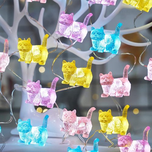 Belniak Cat Decorative Lights Pet Fairy String Lights Cute Gifts Novelty Kitty Lights 30LED 10ft USB Plug in or Battery Operated for Birthday Baby Shower Bedroom Xmas Kids Room Decor