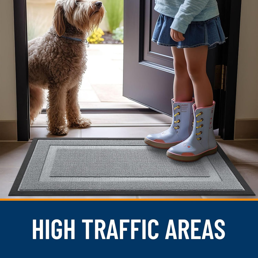OLANLY Waterproof All-Season Front Door Mat - Sturdy Natural Rubber, Easy Clean, 29.5x17, Ash Gray