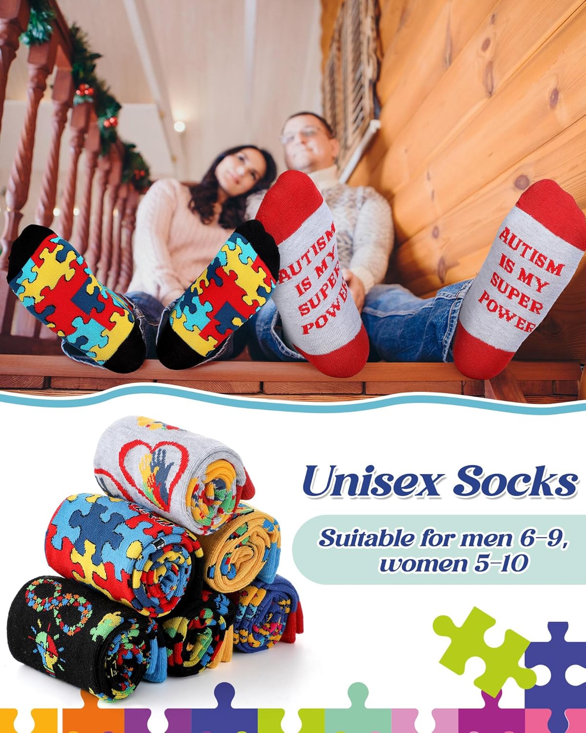 Skiennix Autism Awareness Socks - 12 Pairs Colorful Graphic Design for Men & Women | Perfect Gift Idea