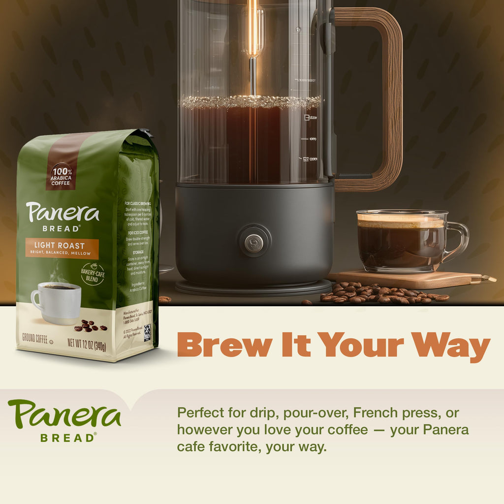 Panera Light Roast Ground Coffee, 100% Arabica, Sustainably Sourced – Smooth, Bright & Balanced Flavor – Clean Label, No Artificial Ingredients – Kosher, Gluten-Free 12oz Bag Pack of 6 (72oz Total)