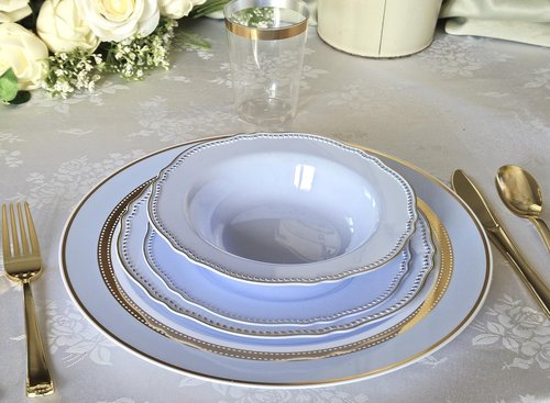 " OCCASIONS " 40 Piece Chargers pack Wedding Party 12'' Disposable Plastic Charger Plates/Chargers (Ritz Blue & Gold)