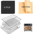 GWYSY 5-Pack Air Fryer Replacement Set for Emeril Lagasse 26QT, Includes Non-Stick Baking Pan, Basket, Air Fryer Rack, 2 Mats & 100 Parchment Papers, Stainless Steel Bakeware Set
