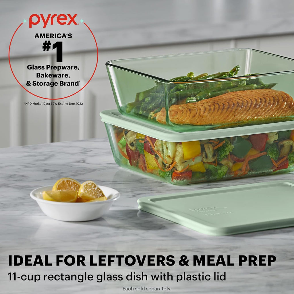 Pyrex Colors Tinted Large Rectangular Food Storage Container - 11 Cup, BPA-Free, Microwave Safe