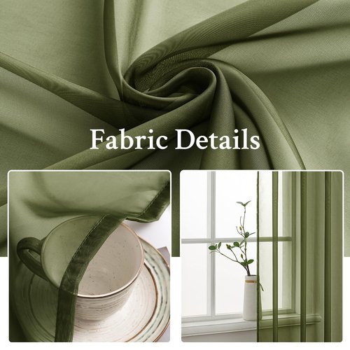 MIULEE 2 Panels Solid Color Sheer Window Curtains Elegant Window Voile Panels/Drapes/Treatment for Bedroom Living Room (54X84 Inches Olive Green)