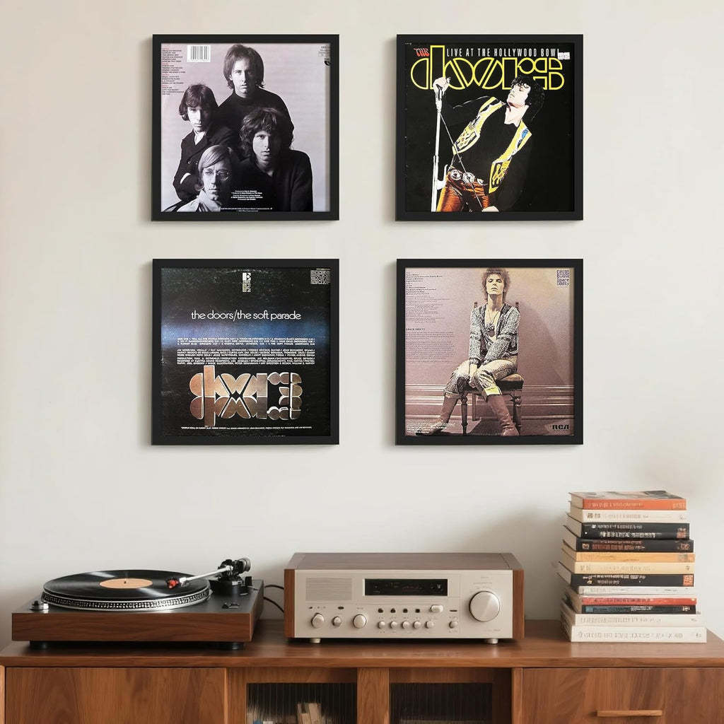 Upsimples Vinyl Record Frame - 12.5x12.5 Inch Album Cover Display - Black, Set of 4 for Home Decor