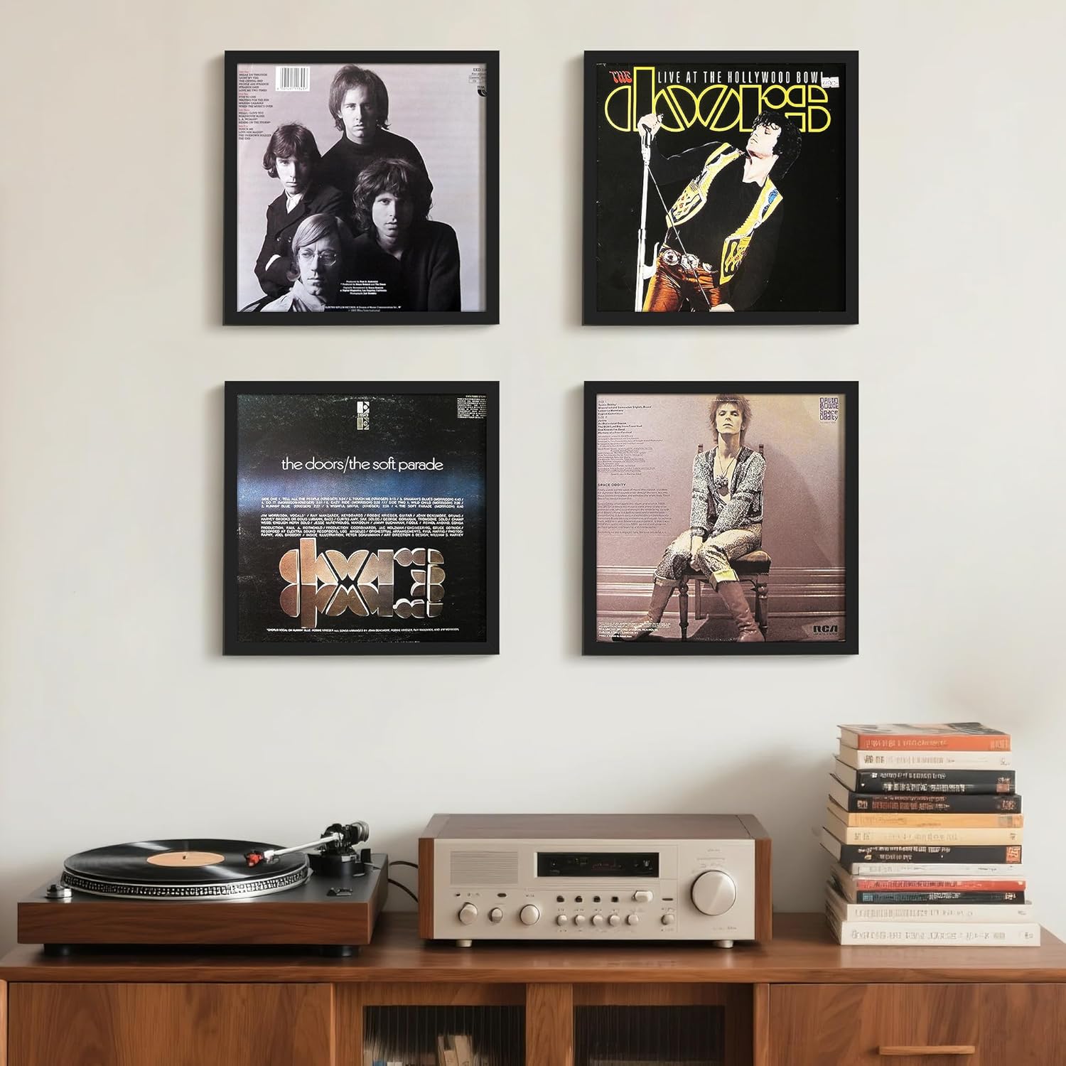 Upsimples Vinyl Record Frame - 12.5x12.5 Inch Album Cover Display - Black, Set of 4 for Home Decor