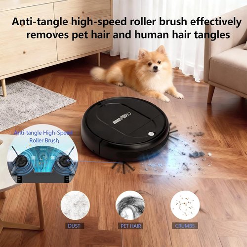 3-in-1 Robot Vacuum and Mop for Pet Hair | Powerful 4500Pa Suction, Tangle-Free, 120 Min Runtime, Ultra-Thin & Quiet, Smart Mapping, Ideal for Hard Floors & Large Homes (Black)