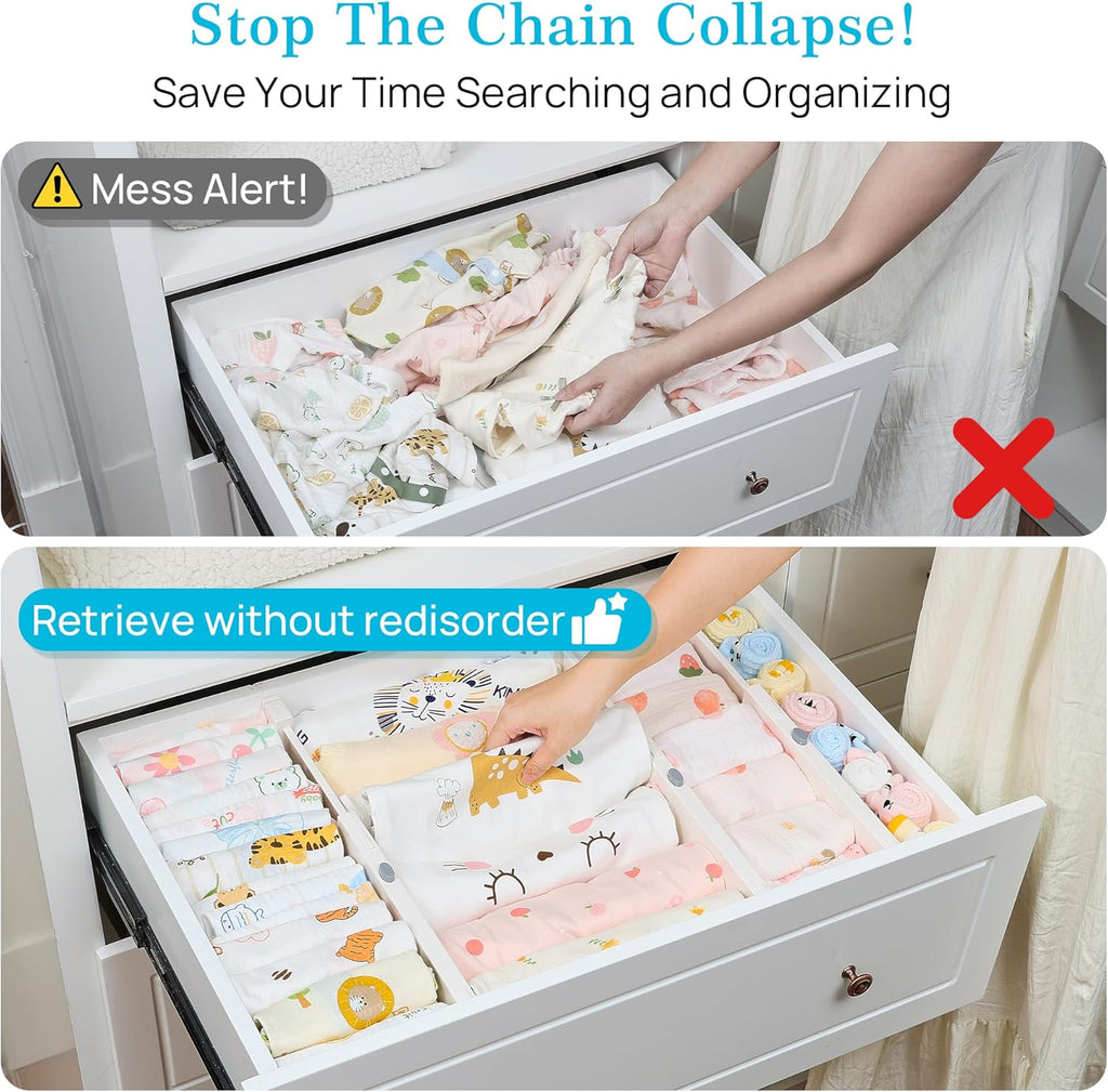 Vtopmart Drawer Dividers - Adjustable 4" High Expandable Organizers | 8 Pack for Dresser, Baby Clothes & Kitchen Storage