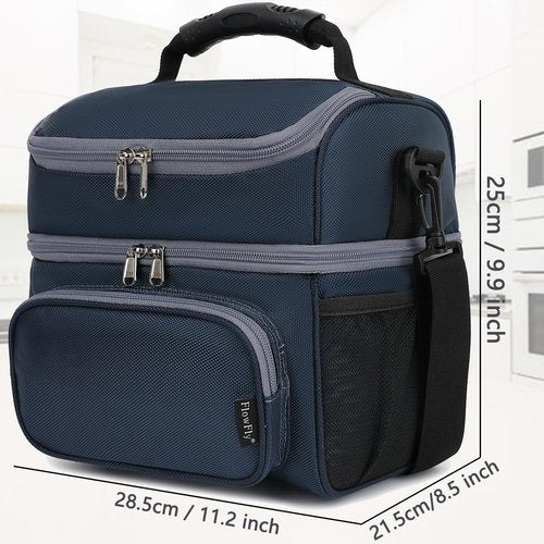 FlowFly Double Layer Cooler Insulated Lunch Bag Adult Lunch Box Large Tote Bag for Men, Women, With Adjustable Strap,Front Pocket and Dual Large Mesh Side Pockets,Cyan