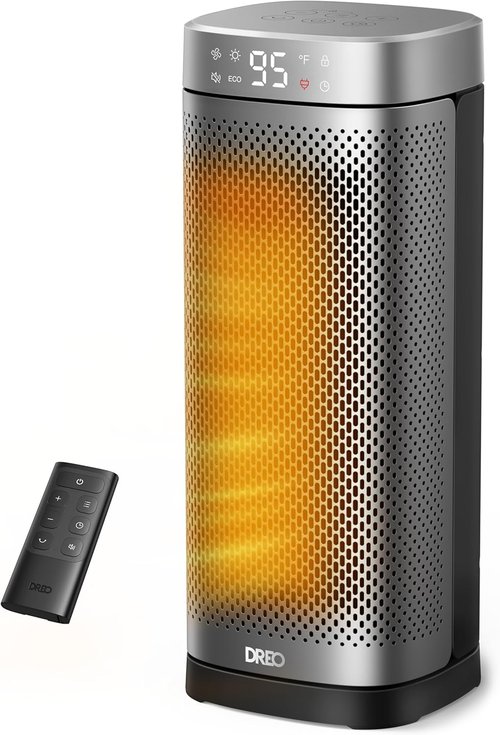 DREO Portable Space Heater - Fast Heating Ceramic Electric Heater with Remote | 1500W, 12H Timer, 70° Oscillation