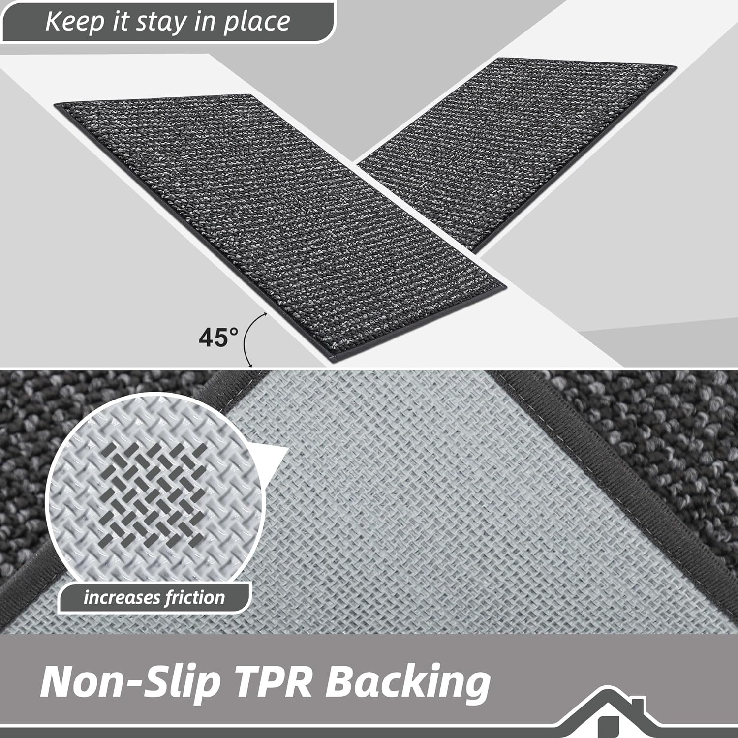 BEQHAUSE Dirt Trapper Door Mat - Non-Slip, Washable Entryway Rug | 17" x 30", Charcoal, Low Profile