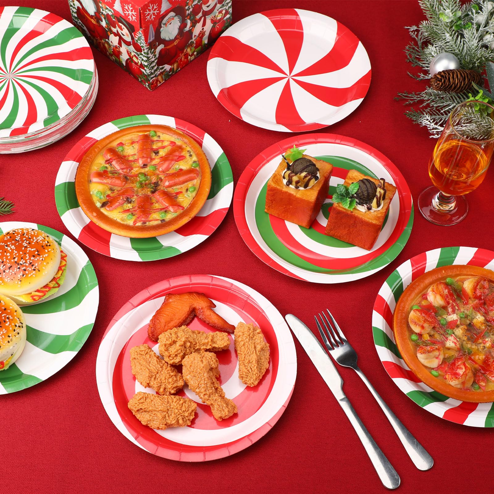 Umigy 60 Christmas Candy Paper Plates 9 Inch Christmas Red Green Disposable Plates Peppermint Cute Dessert Plates Tableware Xmas Dinner Plates Table Decorations for Holiday Birthday Party Supplies
