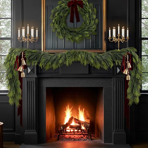N&T NIETING 9FT Christmas Norfolk Pine Garland - Real Touch Faux Greenery for Indoor/Outdoor Decor