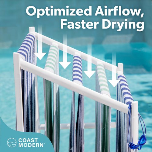 GoSports Towel Rack for Pool & Hot Tub Accessories - 5-Tier Modern Design - Free-Standing PVC Towel Storage & Drying Stand